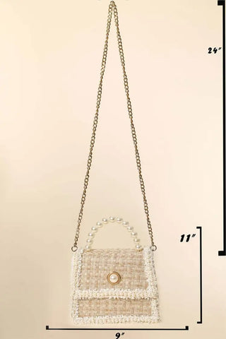 Fame Pearly Trim Woven Handbag Trendsi