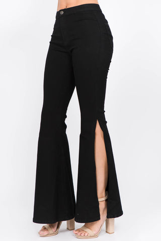 American Bazi Side Slit Flare Jeans Trendsi