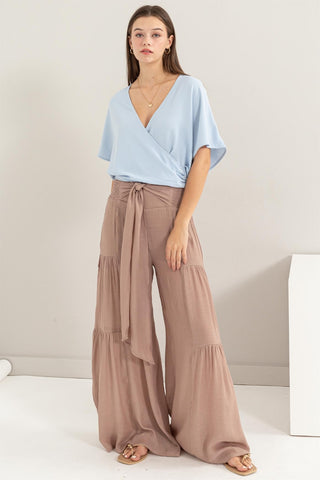 HYFVE Tie Front Ruched Tiered Pants Trendsi