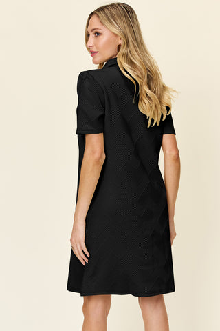 Double Take Full Size Texture Collared Neck Short Sleeve Dress Trendsi