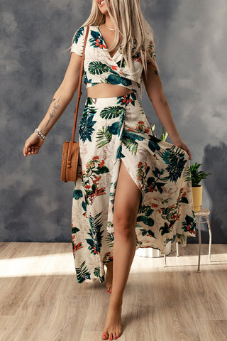 Tropical Print Crop Top and Maxi Skirt Set Trendsi