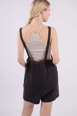 VERY J Sleeveless Double Gauze Overalls with Pockets Trendsi