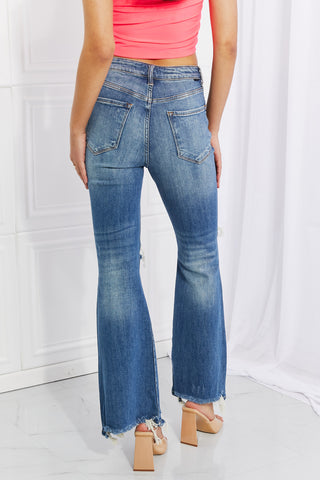 RISEN Full Size Hazel High Rise Distressed Flare Jeans Trendsi