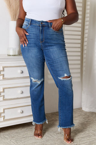 Judy Blue Full Size Distressed Raw Hem Jeans Trendsi