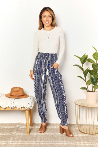 Perfee Geometric Print Tassel High-Rise Pants Trendsi