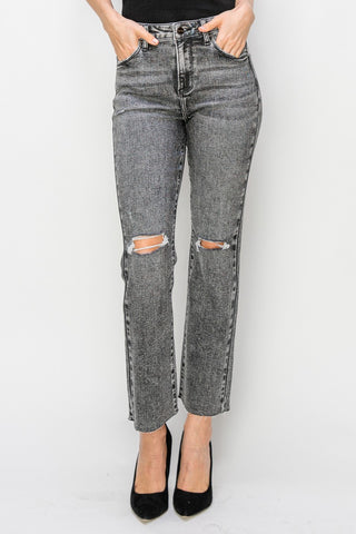 RISEN High Waist Distressed Straight Jeans Trendsi