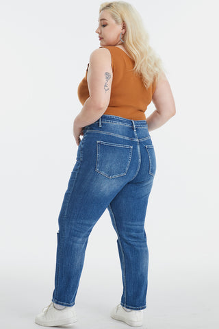 BAYEAS Full Size High Waist Distressed Washed Cropped Mom Jeans Trendsi