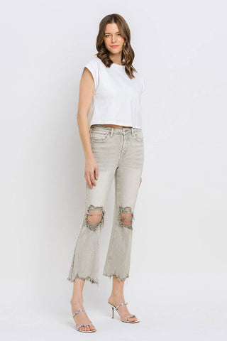 Lovervet Distressed Raw Hem Cropped Flare Jeans Trendsi