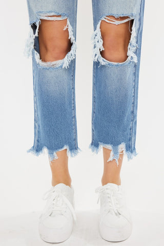 Kancan High Waist Chewed Up Straight Mom Jeans Trendsi