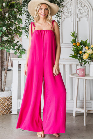 Veveret Pocketed Spaghetti Strap Wide Leg Jumpsuit Trendsi