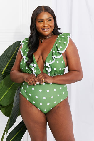 Marina West Swim Moonlit Dip Ruffle Plunge Swimsuit in Mid Green Trendsi