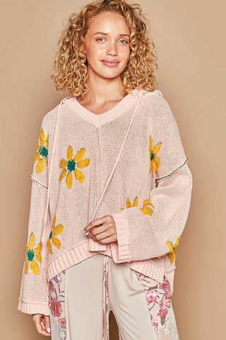 POL Floral Pattern Hooded High-Low Sweater Trendsi