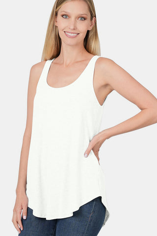 Zenana Round Neck Curved Hem Tank Trendsi