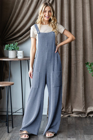 Heimish Full Size Ribbed Front Pocket Sleeveless Jumpsuit Trendsi