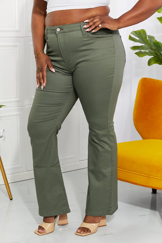 Zenana Clementine Full Size High-Rise Bootcut Jeans in Olive Trendsi