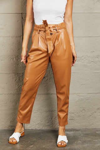 HEYSON Powerful You Full Size Faux Leather Paperbag Waist Pants Trendsi