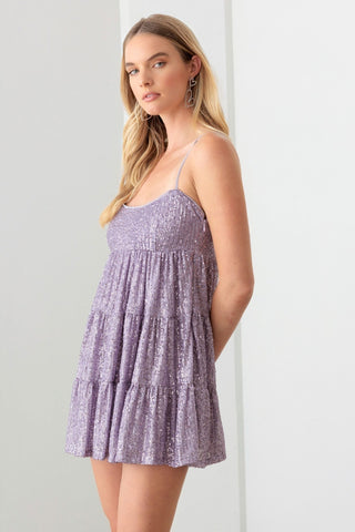 Le Lis Sequin Babydoll Tiered Mini Dress Trendsi