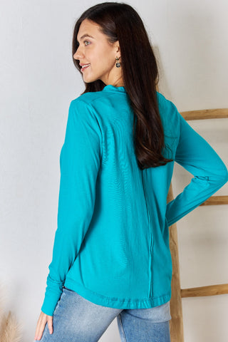 Zenana Exposed Seam Thumbhole Long Sleeve Top Trendsi