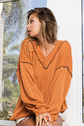 BiBi Textured Exposed Seam Drop Shoulder Knit Top Trendsi