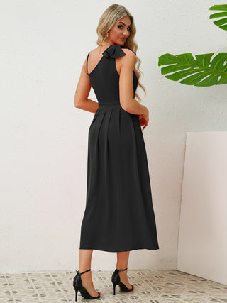 Bow Asymmetrical Neck Sleeveless Dress Trendsi