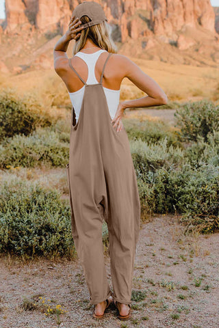 Double Take Full Size V-Neck Sleeveless Jumpsuit with Pockets Trendsi