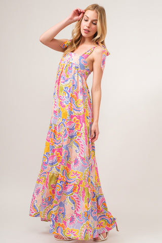 And The Why Full Size Printed Tie Shoulder Tiered Maxi Dress Trendsi