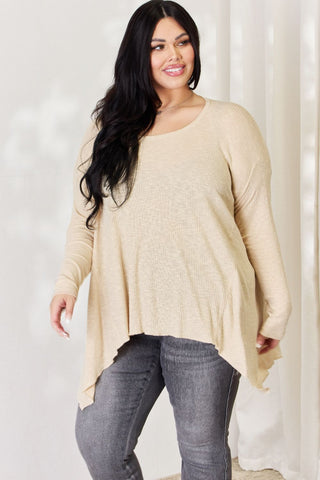 HEYSON Full Size Oversized Sharkbite Hem Top Trendsi