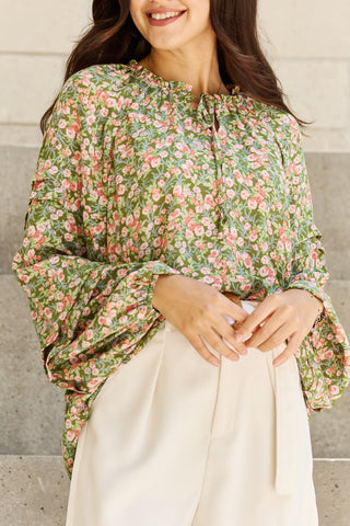 HEYSON She's Blossoming Full Size Balloon Sleeve Floral Blouse Trendsi