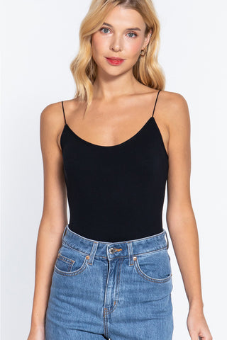 ACTIVE BASIC Ribbed Round Neck Seamless Cami Bodysuit Trendsi