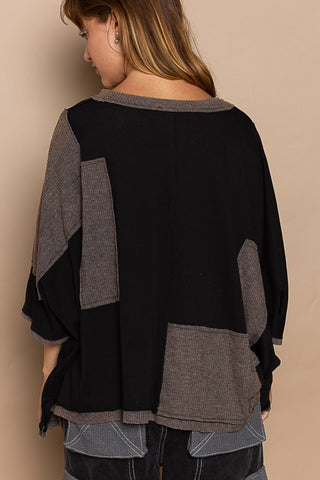 POL Frayed Edge Patchwork Oversized T-Shirt Trendsi