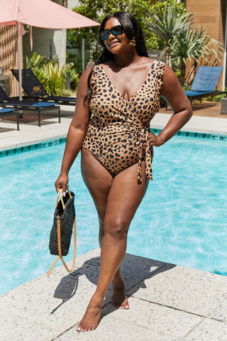 Marina West Swim Full Size Float On Ruffle Faux Wrap One-Piece in Leopard Trendsi