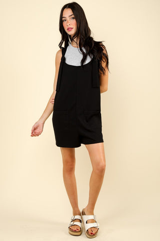 VERY J Tie Shoulder Front Pocket Romper Trendsi