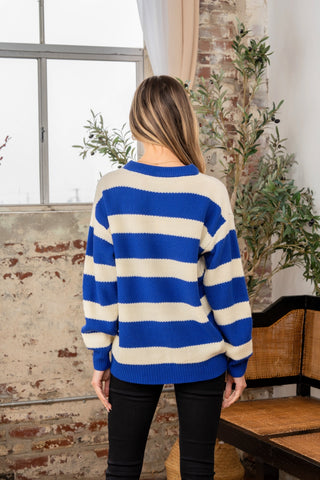 Sew In Love Full Size Contrast Striped Round Neck Sweater Trendsi