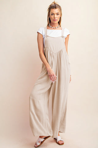 Kori America Sleeveless Ruched Wide Leg Overalls Trendsi