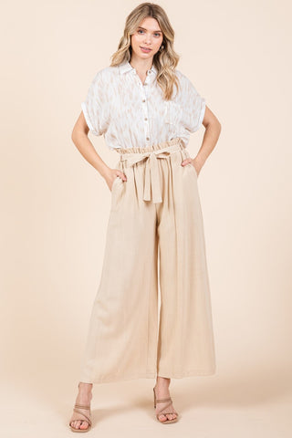 Mittoshop High Waist Tie Front Wide Leg Pants Trendsi