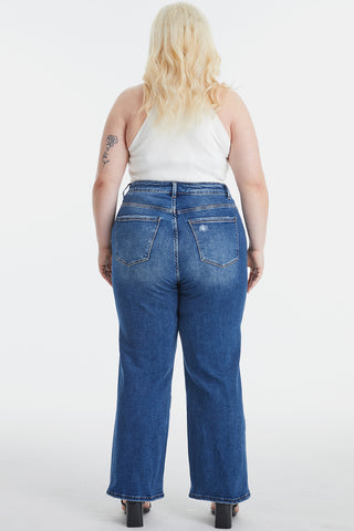 BAYEAS Full Size High Waist Two-Tones Patched Wide Leg Jeans Trendsi