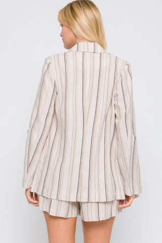 Love Tree Linen Woven Striped Blazer Trendsi