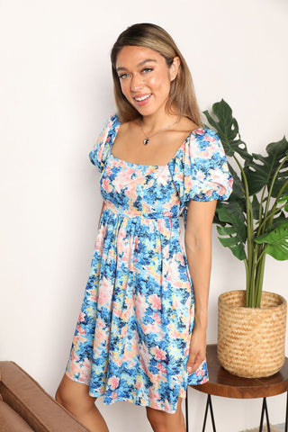 Honey Floral Square Neck Puff Sleeve Dress Trendsi