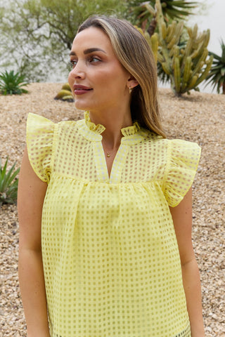 And The Why Full Size Ruffle Sleeve Grid Babydoll Top Trendsi