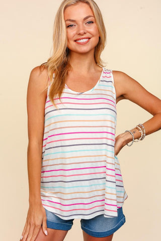 Haptics Round Neck Striped Knit Tank Trendsi