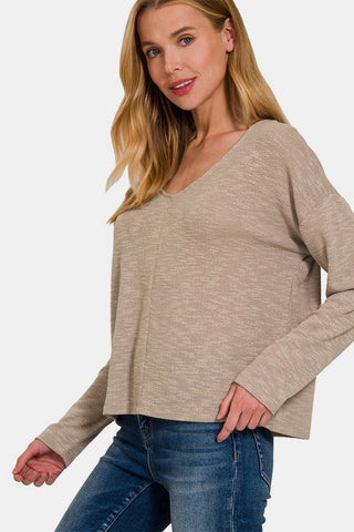 Zenana Dropped Shoulder Long Sleeve T-Shirt Trendsi