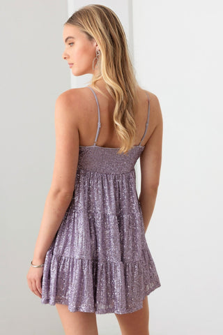 Le Lis Sequin Babydoll Tiered Mini Dress Trendsi