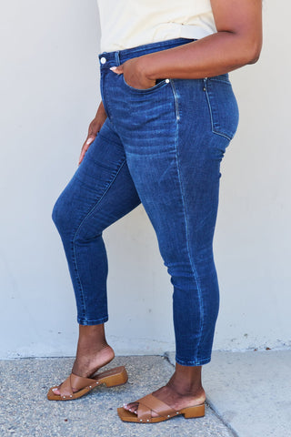 Judy Blue Marie Full Size Mid Rise Crinkle Ankle Detail Skinny Jeans Trendsi