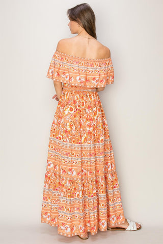 HYFVE Floral Off-Shoulder Tie Front Maxi Dress Trendsi