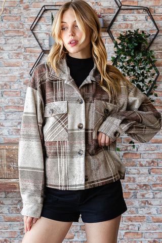 Reborn J Plaid Button Up Long Sleeve Shacket Trendsi