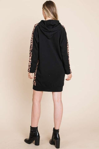 Culture Code Drawstring Leopard Long Sleeve Hooded Dress Trendsi