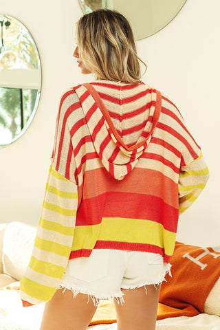 BiBi Striped Color Block Hooded Knit Top Trendsi