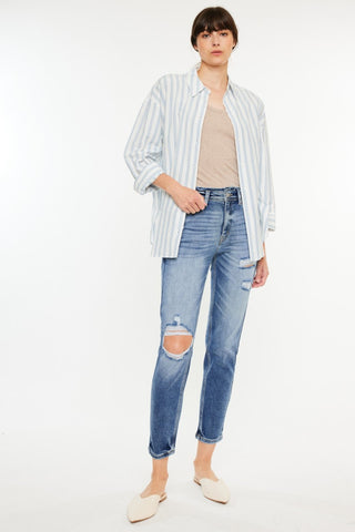 Kancan High Rise Distressed Mom Jeans Trendsi