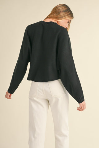 Mable Round Neck Dolman Sleeve Cropped Sweater Trendsi