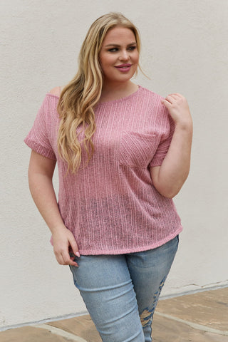 e.Luna Full Size Chunky Knit Short Sleeve Top in Mauve Trendsi